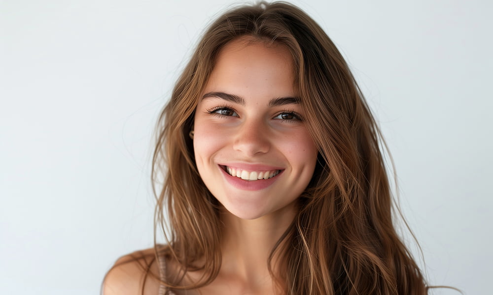 A woman with long brown hair smiles warmly